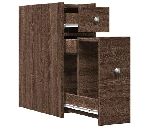 Vonios Kambario Spintelė Su Ratukais, Ruda Ąžuolo, Mediena