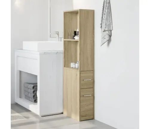 Šaurs Vannasistabas Skapis Ar Riteņiem, Ozolkoka Krāsa Vidaxl