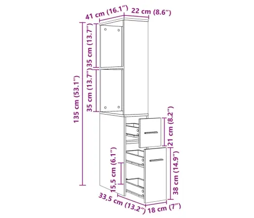 Šaurs Vannasistabas Skapis Ar Riteņiem, Ozolkoka Krāsa Vidaxl