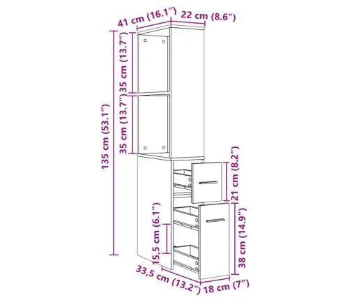Šaurs Vannasistabas Skapis Ar Riteņiem, Brūna Koka Krāsa Vidaxl