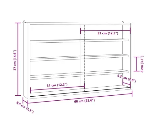 Puidust Kollektsionääri Vitriin Ustega 60X8,5X37 Cm