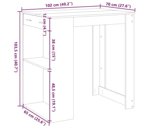Baro Stalas, Dūminio Ąžuolo, 102X70X103,5cm Apdirbta Mediena