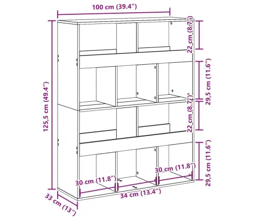 Raamatukapp, Sonoma Tamm, 100X33X125,5 cm Tehispuit