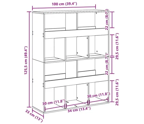 Raamaturiiul, Betoonhall, 100X33X125,5 cm Tehispuit