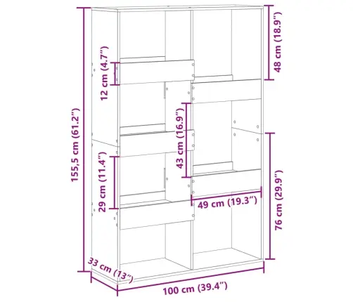 Raamatukapp, Sonoma Tamm, 100X33X155,5 cm Tehispuit Raamatukapp, Sonoma Tamm, 100X33X155,5 cm Tehispuit