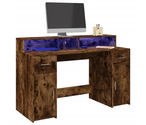 Kirjutuslaud Led-Tuledega, Suitsutatud Tamm, 140X55X91 Cm