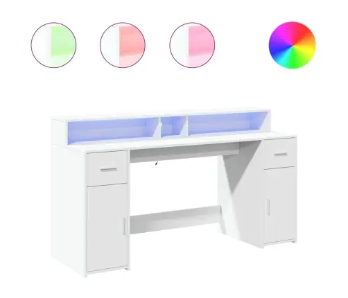 Rašomasis Stalas Su Led Apšvietimu, Baltas, 160X55X91Cm