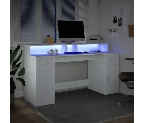 Rašomasis Stalas Su Led Apšvietimu, Baltas, 160X55X91Cm