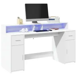 Rašomasis Stalas Su Led Apšvietimu, Baltas, 160X55X91Cm