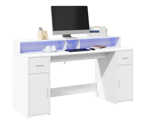 Rašomasis Stalas Su Led Apšvietimu, Baltas, 160X55X91Cm