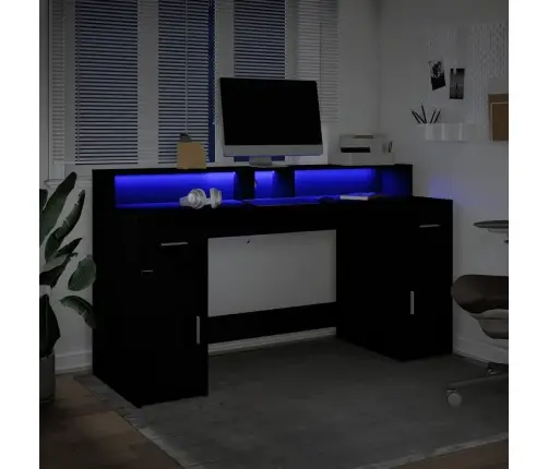 Kirjutuslaud Led-Tuledega, Must, 160X55X91 cm Tehispuit