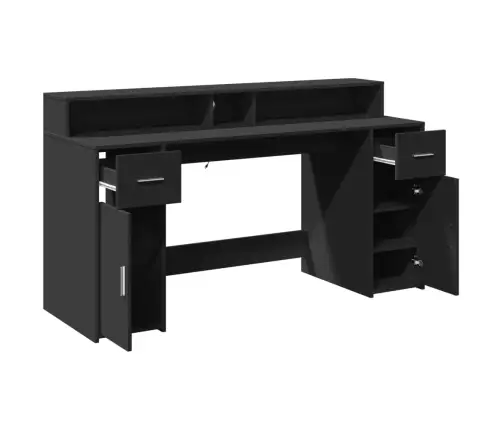 Kirjutuslaud Led-Tuledega, Must, 160X55X91 cm Tehispuit