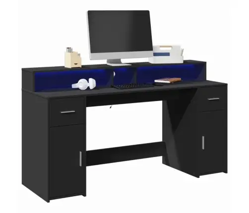 Kirjutuslaud Led-Tuledega, Must, 160X55X91 cm Tehispuit