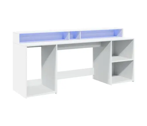Kirjutuslaud Led-Tuledega, Valge, 200 X 55 X 91 cm Tehispuit