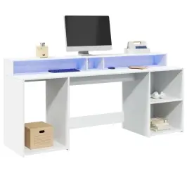 Kirjutuslaud Led-Tuledega, Valge, 200 X 55 X 91 cm Tehispuit