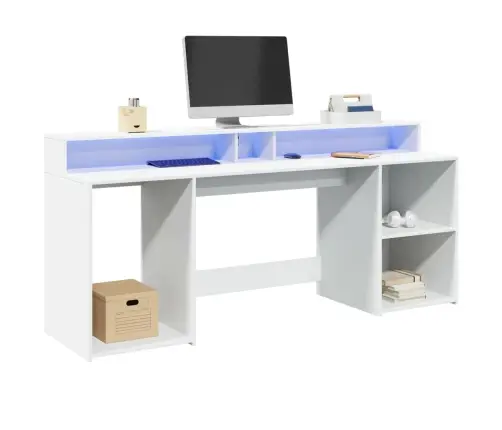 Kirjutuslaud Led-Tuledega, Valge, 200 X 55 X 91 cm Tehispuit