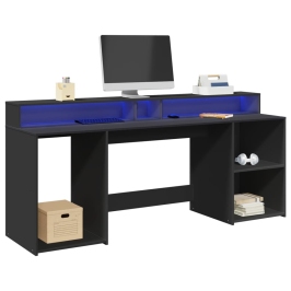 Kirjutuslaud Led-Tuledega, Must, 200X55X91 cm Tehispuit