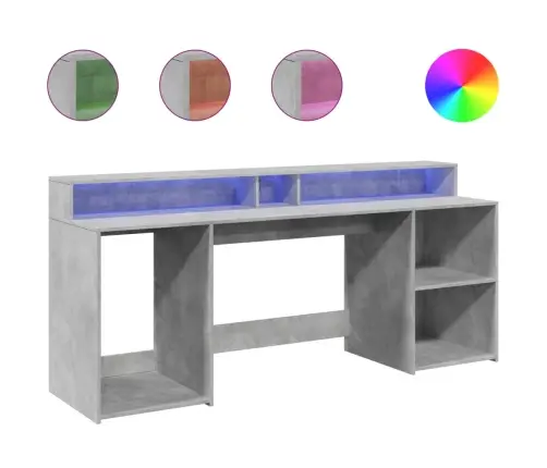 Kirjutuslaud Led-Tuledega, Betoonhall, 200X55X91 cm Tehispuit