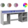 Kirjutuslaud Led-Tuledega, Betoonhall, 200X55X91 cm Tehispuit