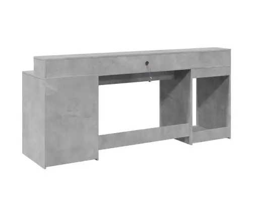 Kirjutuslaud Led-Tuledega, Betoonhall, 200X55X91 cm Tehispuit