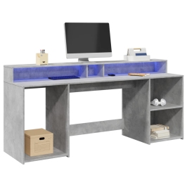 Kirjutuslaud Led-Tuledega, Betoonhall, 200X55X91 cm Tehispuit