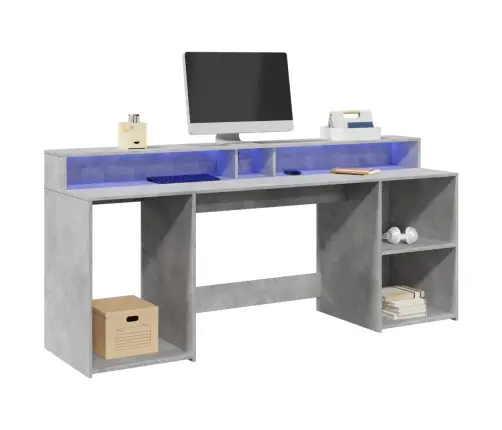 Kirjutuslaud Led-Tuledega, Betoonhall, 200X55X91 cm Tehispuit
