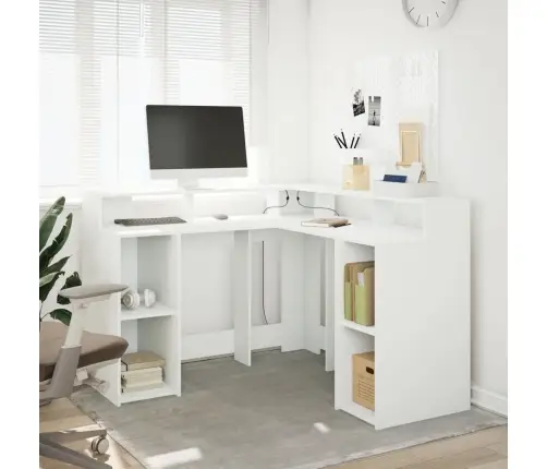 Rašomasis Stalas Su Led Apšvietimu, Baltas, 130X130X91Cm