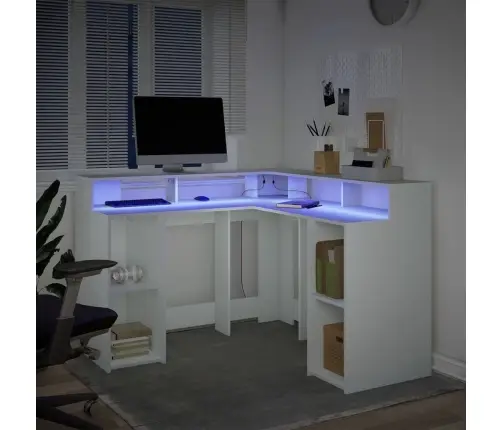 Rašomasis Stalas Su Led Apšvietimu, Baltas, 130X130X91Cm