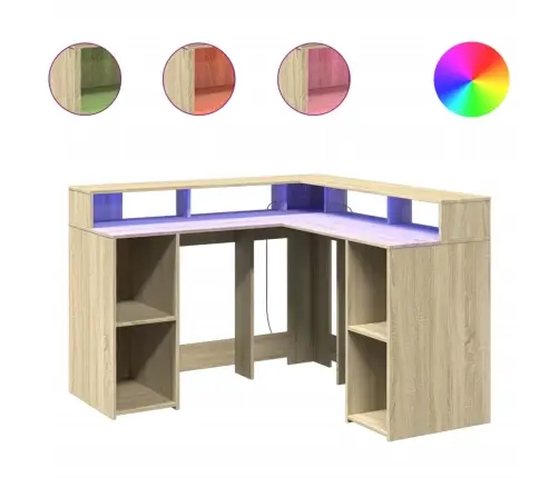Kirjutuslaud Led-Tuledega, Sonoma Tamm, 130X130X91cm Tehispuit