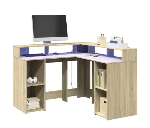 Kirjutuslaud Led-Tuledega, Sonoma Tamm, 130X130X91cm Tehispuit