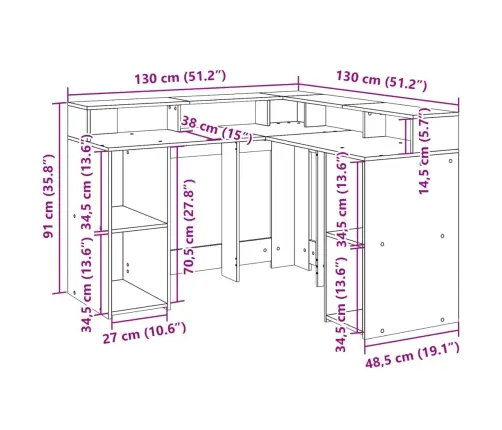 Rakstāmgalds, Led, Ozola Krāsa, 130X130X91Cm, Inženierijas Koks Vidaxl