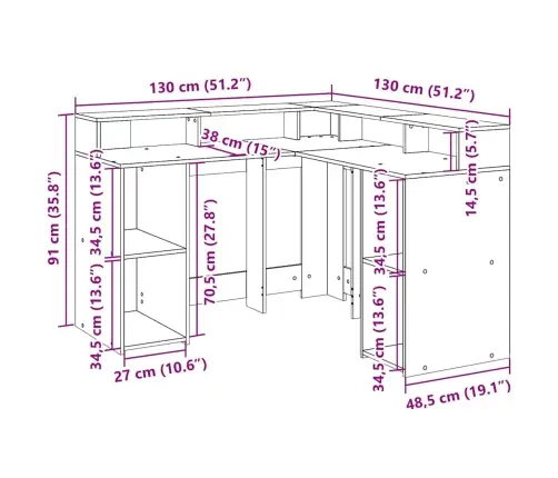 Rakstāmgalds, Led, Koka Krāsa, 130X130X91 Cm, Inženierijas Koks Vidaxl