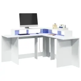Kirjutuslaud Led-Tuledega, Valge, 152X152X91 cm Tehispuit