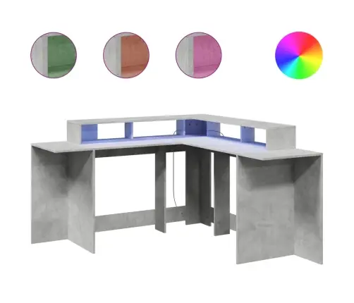 Kirjutuslaud Led-Tuledega, Betoonhall, 152X152X91 cm Tehispuit