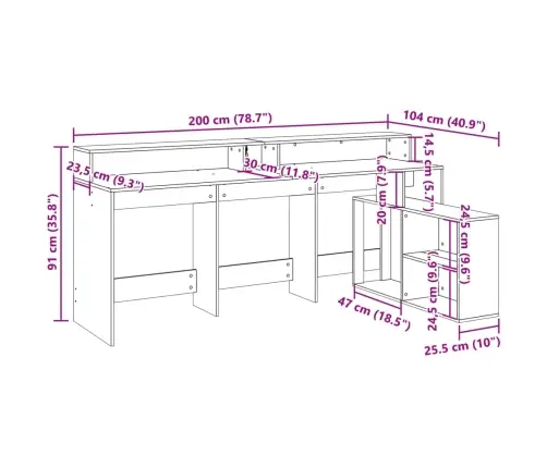 Kirjutuslaud Led-Tuledega, Pruun Tamm, 200X104X91 Cm