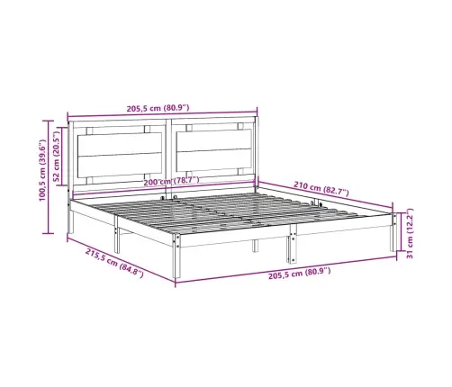 Gulta Bez Matrača, Īpaši Gara, Balta, 200X210 Cm, Masīvkoks Vidaxl