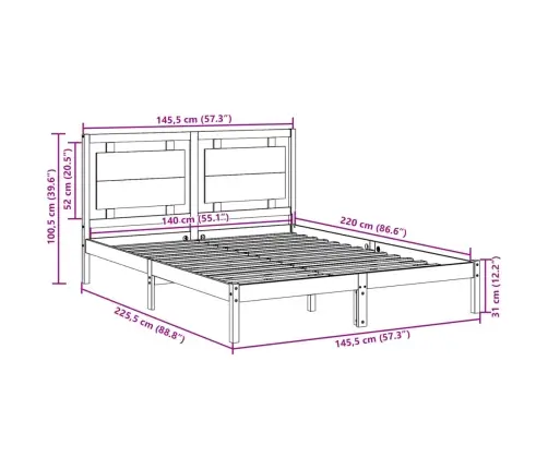 Gulta Bez Matrača, Īpaši Gara, Balta, 140X220 Cm, Masīvkoks Vidaxl