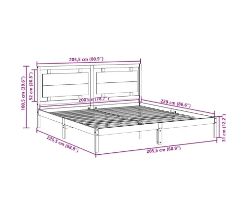 Gulta Bez Matrača, Īpaši Gara, Balta, 200X220 Cm, Masīvkoks Vidaxl
