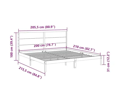 Gulta Bez Matrača, Īpaši Gara, 200X210 Cm, Masīvkoks Vidaxl