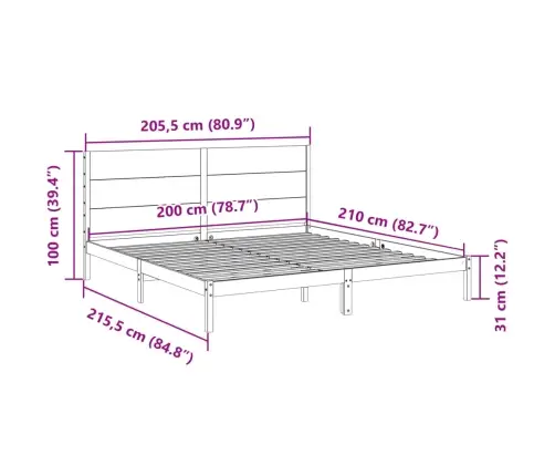 Gulta Bez Matrača, Īpaši Gara, Balta, 200X210 Cm, Masīvkoks Vidaxl