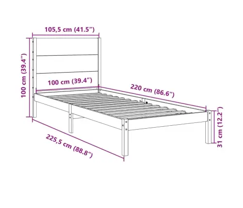 Gulta Bez Matrača, Īpaši Gara, 100X220 Cm, Masīvkoks Vidaxl