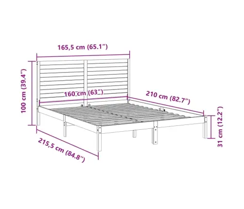 Gulta Bez Matrača, Īpaši Gara, 160X210 Cm, Masīvkoks Vidaxl