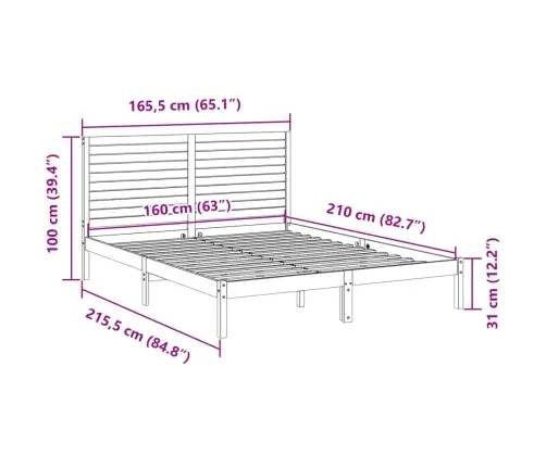 Gulta Bez Matrača, Īpaši Gara, Balta, 160X210 Cm, Masīvkoks Vidaxl