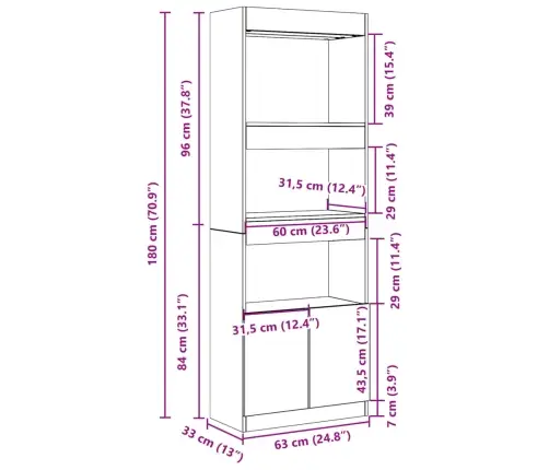 Augstais Skapītis, Brūna Ozola, 63X33X180 Cm, Konstruēts Koks Vidaxl