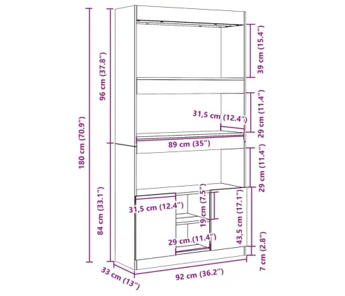 Augstais Skapītis, Ozolkoka, 92X33X180 Cm, Konstruēts Koks Vidaxl