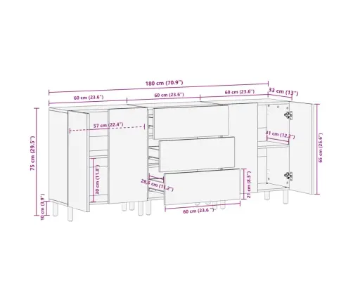 Kumodes, 3 Gab., Melnas, Inženierijas Koks Vidaxl