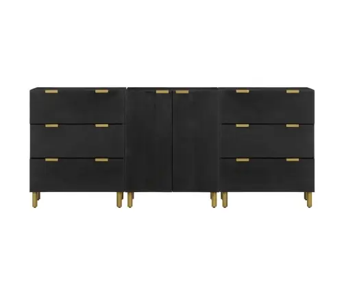 Kumodes, 3 Gab., Melnas, Inženierijas Koks Vidaxl