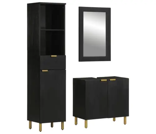 3-Osaline Vannitoa Mööblikomplekt, Must, Tehispuit