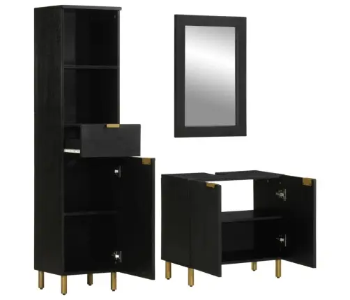 3-Osaline Vannitoa Mööblikomplekt, Must, Tehispuit