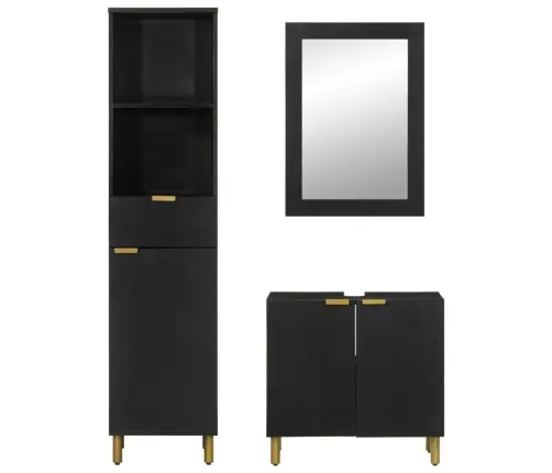 3-Osaline Vannitoa Mööblikomplekt, Must, Tehispuit